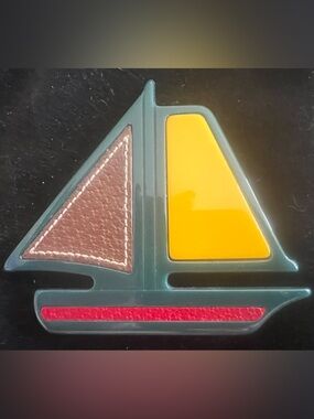 Vintage Prada Geometric Yellow & Brown Leather Accent Pin